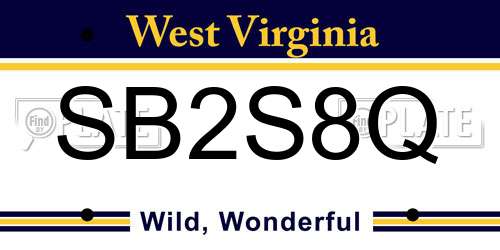 SB2S8Q West Virginia License Plate