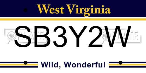 SB3Y2W West Virginia License Plate