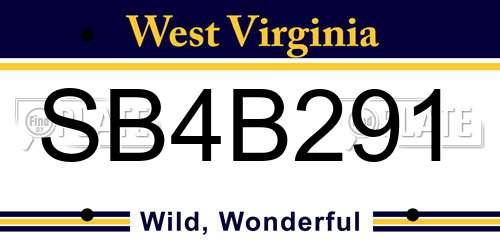 SB4B291 West Virginia License Plate