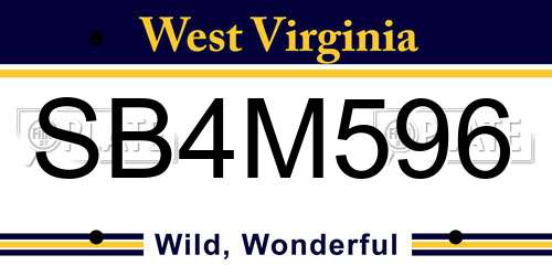 SB4M596 West Virginia License Plate