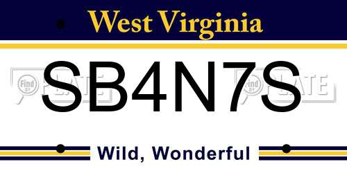 SB4N7S West Virginia License Plate