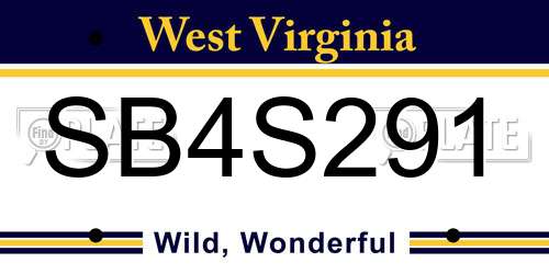 SB4S291 West Virginia License Plate