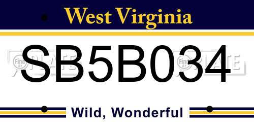 SB5B034 West Virginia License Plate