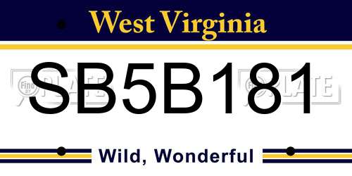 SB5B181 West Virginia License Plate