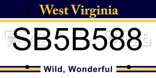 SB5B588 West Virginia License Plate