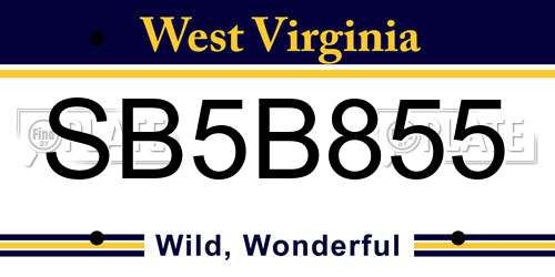 SB5B855 West Virginia License Plate
