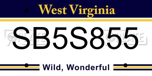 SB5S855 West Virginia License Plate