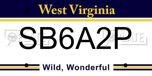 SB6A2P West Virginia License Plate