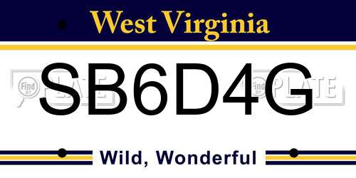 SB6D4G West Virginia License Plate