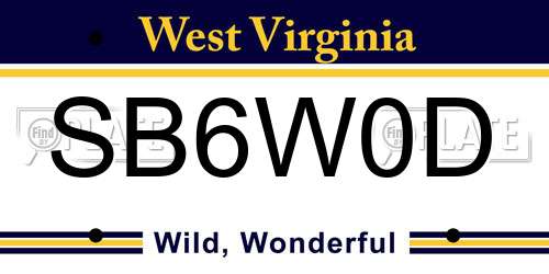 SB6W0D West Virginia License Plate
