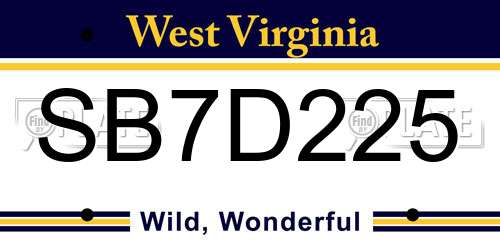 SB7D225 West Virginia License Plate
