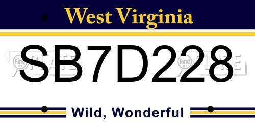 SB7D228 West Virginia License Plate