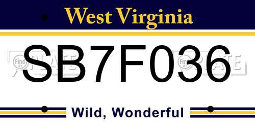 SB7F036 West Virginia License Plate