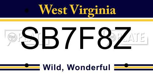 SB7F8Z West Virginia License Plate