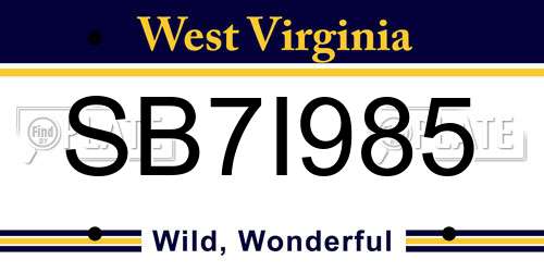 SB7I985 West Virginia License Plate