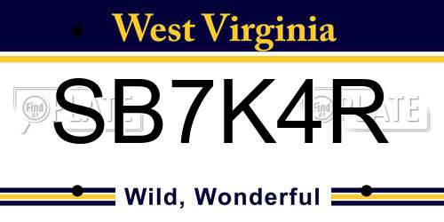 SB7K4R West Virginia License Plate
