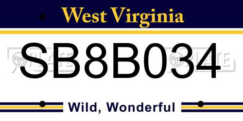 SB8B034 West Virginia License Plate
