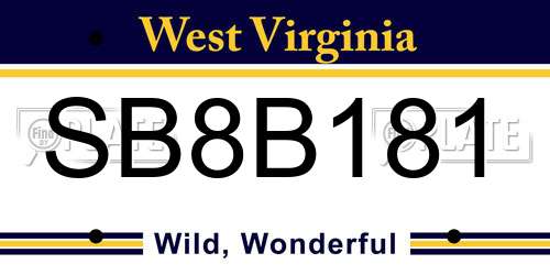 SB8B181 West Virginia License Plate