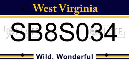SB8S034 West Virginia License Plate