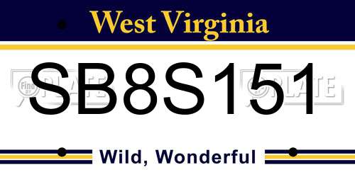 SB8S151 West Virginia License Plate