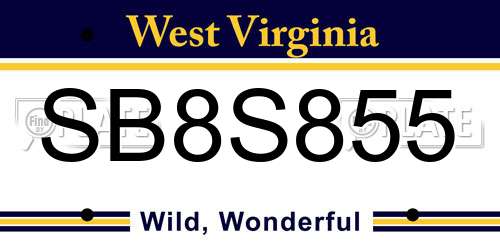 SB8S855 West Virginia License Plate