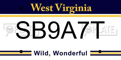 SB9A7T West Virginia License Plate