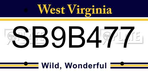 SB9B477 West Virginia License Plate