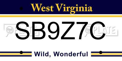 SB9Z7C West Virginia License Plate