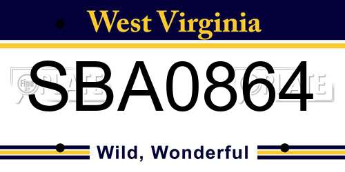 SBA0864 West Virginia License Plate