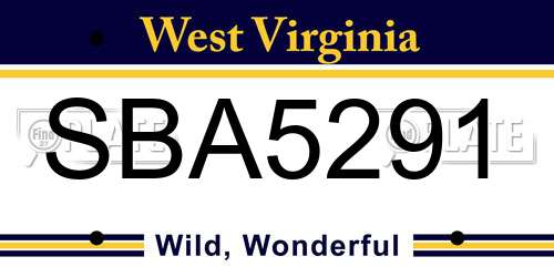 SBA5291 West Virginia License Plate