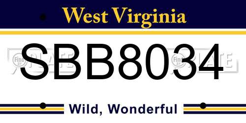 SBB8034 West Virginia License Plate