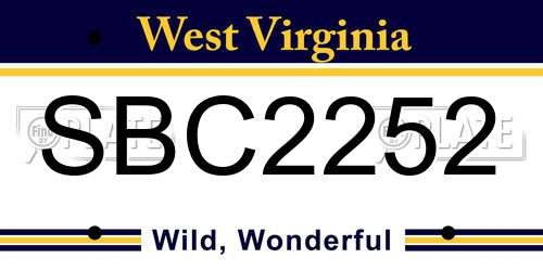 SBC2252 West Virginia License Plate