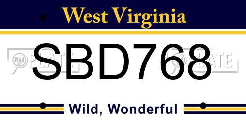 SBD768 West Virginia License Plate