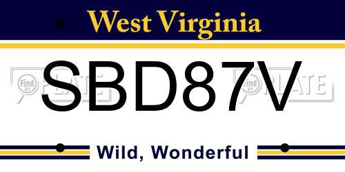 SBD87V West Virginia License Plate