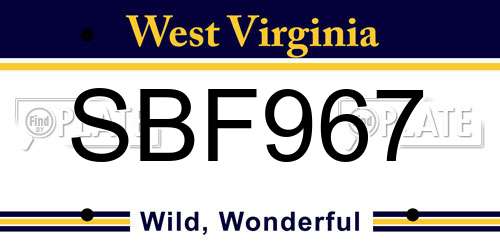 SBF967 West Virginia License Plate