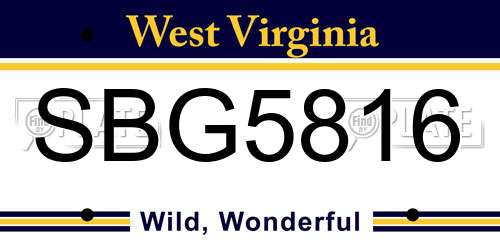 SBG5816 West Virginia License Plate