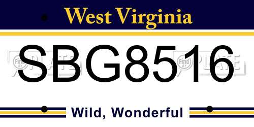 SBG8516 West Virginia License Plate