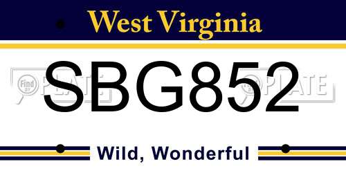 SBG852 West Virginia License Plate