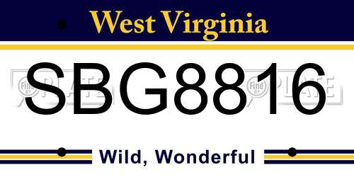 SBG8816 West Virginia License Plate