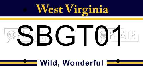 SBGT01 West Virginia License Plate