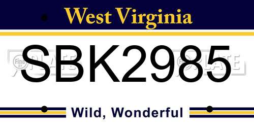 SBK2985 West Virginia License Plate