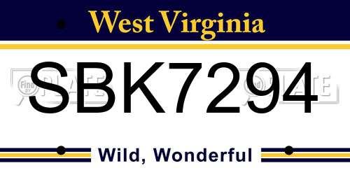 SBK7294 West Virginia License Plate