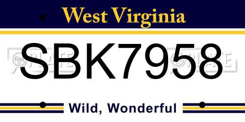 SBK7958 West Virginia License Plate