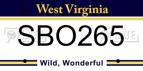 SBO265 West Virginia License Plate
