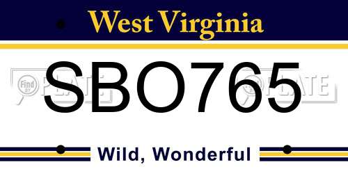 SBO765 West Virginia License Plate
