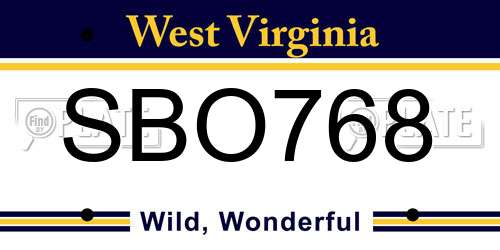SBO768 West Virginia License Plate