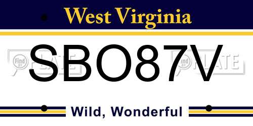 SBO87V West Virginia License Plate