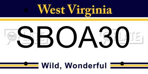 SBOA30 West Virginia License Plate