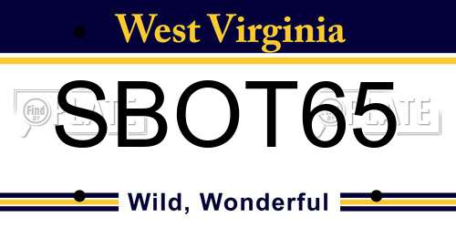 SBOT65 West Virginia License Plate