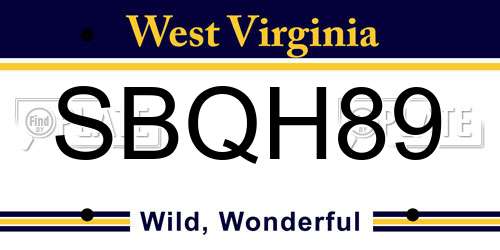 SBQH89 West Virginia License Plate
